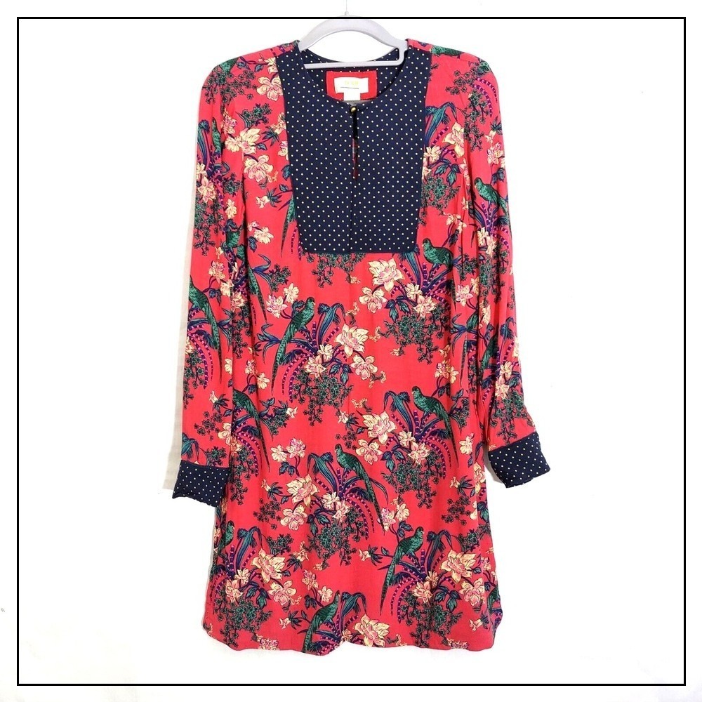 Maeve Anthropologie Dress 2 Spliced Polka Dots Crinkle Crepe Cottagecore  Garden